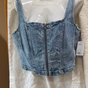 SO Light Blue Denim Crop Top